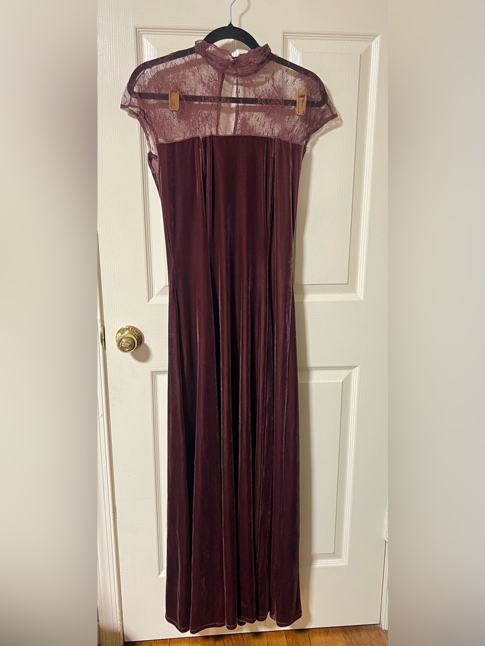 Vintage Style SZ 8 Mauve Velvet Lace Maxi Dress Whimsigoth Romantic Goth 90s